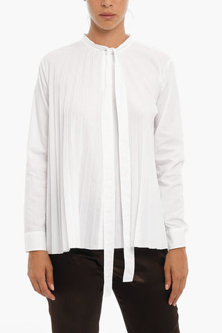 Camicia Plissettata A Maniche Lunghe Con Collo A Fiocco