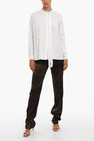 Camicia Plissettata A Maniche Lunghe Con Collo A Fiocco