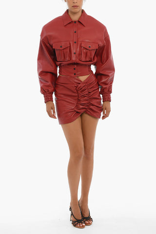 Rouched WISHAW Leather Mini Skirt