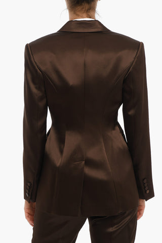 Giacca In Satin Foderata Doppiopetto Con Tasche Ad Aletta