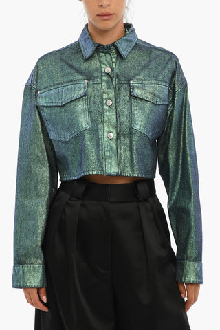 Metallic Effect Cropped Denim Jacket