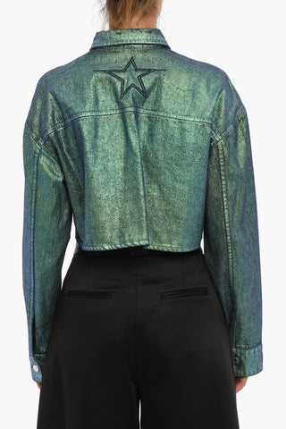Metallic Effect Cropped Denim Jacket