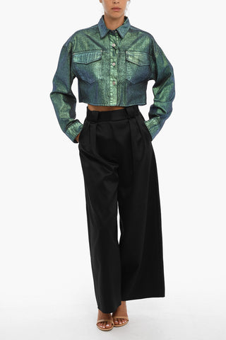 Metallic Effect Cropped Denim Jacket