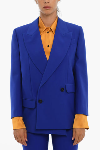 Lined Double Breasted Blazer With Flap Pockets