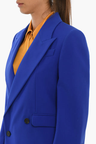 Lined Double Breasted Blazer With Flap Pockets