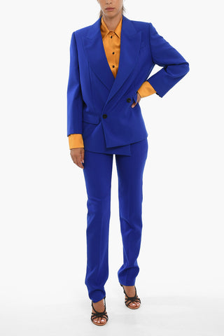 Lined Double Breasted Blazer With Flap Pockets