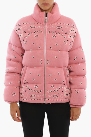 Turtleneck Puffer Jacket with Bandana Pattern