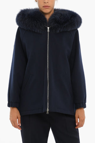 Padded Wool Zipped Coat With Fur Lined Hood