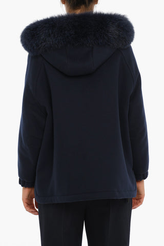Padded Wool Zipped Coat With Fur Lined Hood