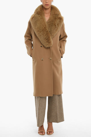Double Breasted Wool Coat With Fur Collar