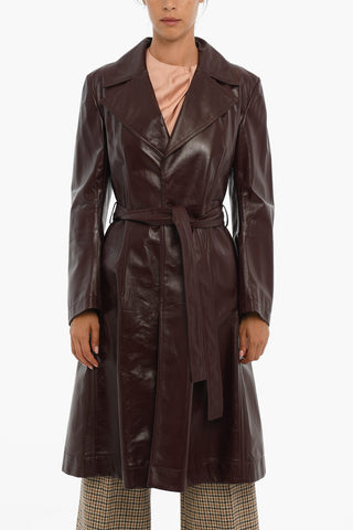Belted Leather Double Breasted Trench