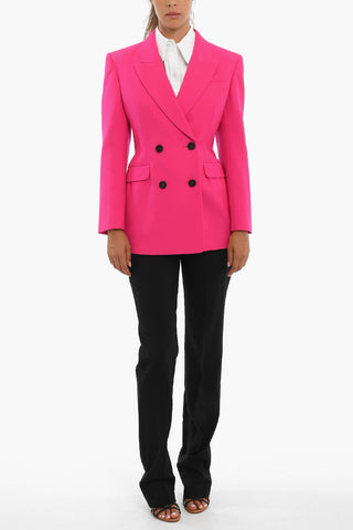 Lined Double Breasted Blazer With Flap Pockets