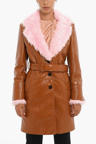 Vegan Leather Coat With Faux-fur Details