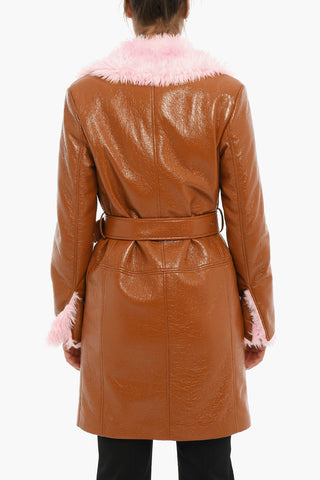 Vegan Leather Coat With Faux-fur Details