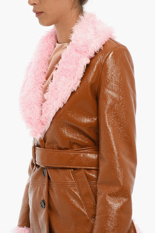 Vegan Leather Coat With Faux-fur Details