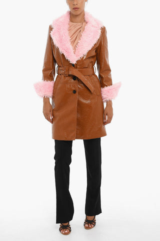 Vegan Leather Coat With Faux-fur Details