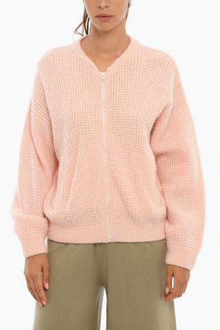 Zipped Wool Blend Cardigan