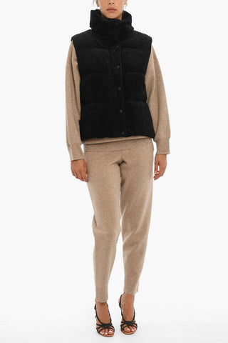 Ribbed Velvet Sleeveless Down Jacket