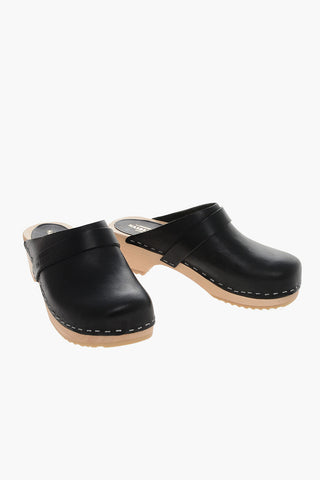 Leather SWEDISH HUSBAN Clogs with Wooden Heel 4.5cm