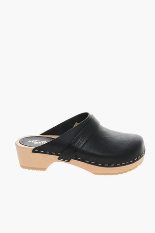 Leather SWEDISH HUSBAN Clogs with Wooden Heel 4.5cm