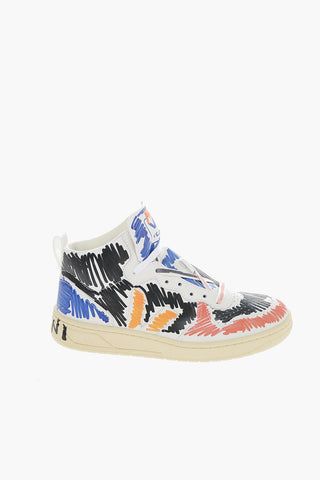 MARNI Marker Effect Leather High-Top Sneakers