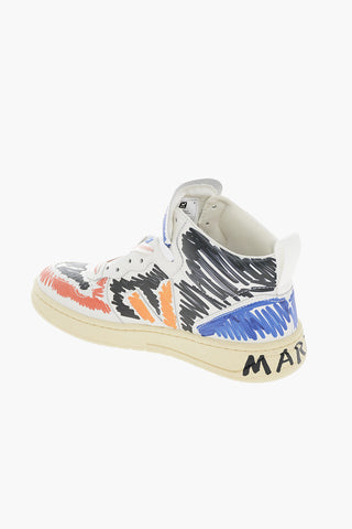 MARNI Marker Effect Leather High-Top Sneakers