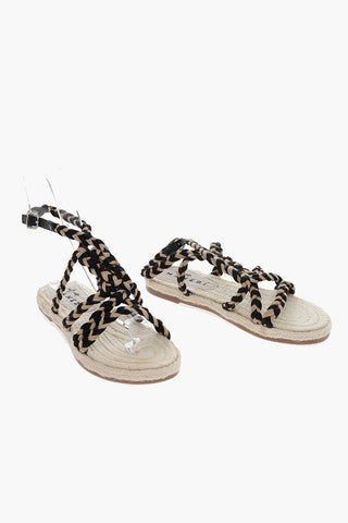 Sandali Ankle Strap con Design Intrecciato e Suola in Rafia
