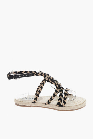 Sandali Ankle Strap con Design Intrecciato e Suola in Rafia
