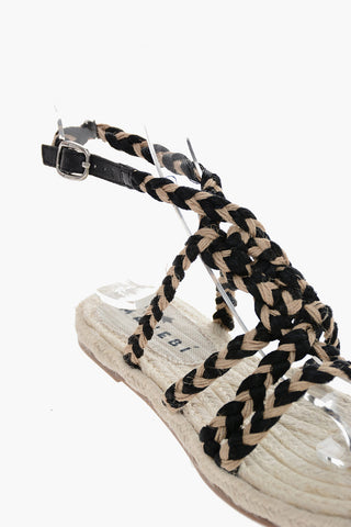 Sandali Ankle Strap con Design Intrecciato e Suola in Rafia