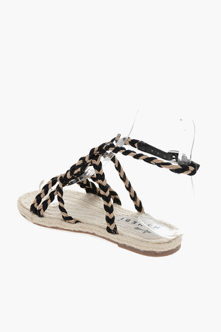 Sandali Ankle Strap con Design Intrecciato e Suola in Rafia