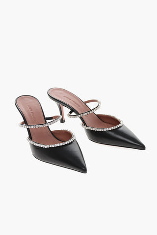 Leather Point Toe GILDA Mules with Rhinestone Detail 8cm