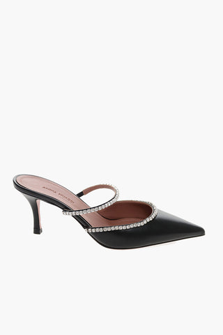 Leather Point Toe GILDA Mules with Rhinestone Detail 8cm