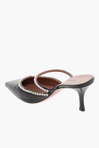 Leather Point Toe GILDA Mules with Rhinestone Detail 8cm