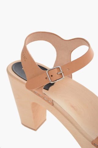 Leather MERCI Ankle Strap Sandals with Wooden Heel 9.5cm