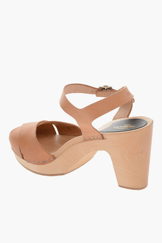 Leather MERCI Ankle Strap Sandals with Wooden Heel 9.5cm