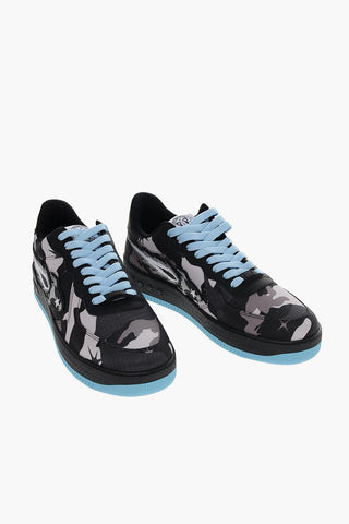 Camouflage Leather and Fabric Sneakers with Contrasting Details