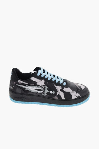 Camouflage Leather and Fabric Sneakers with Contrasting Details