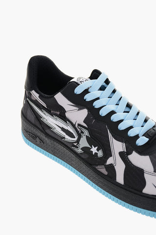 Camouflage Leather and Fabric Sneakers with Contrasting Details