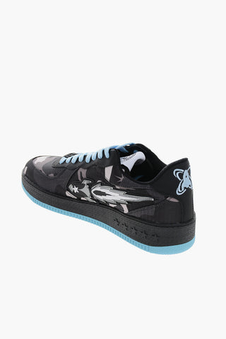 Camouflage Leather and Fabric Sneakers with Contrasting Details