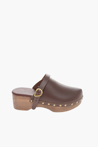 Mules In Pelle con Cinturino e Borchie Dorate 6cm