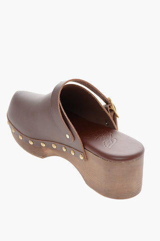 Mules In Pelle con Cinturino e Borchie Dorate 6cm