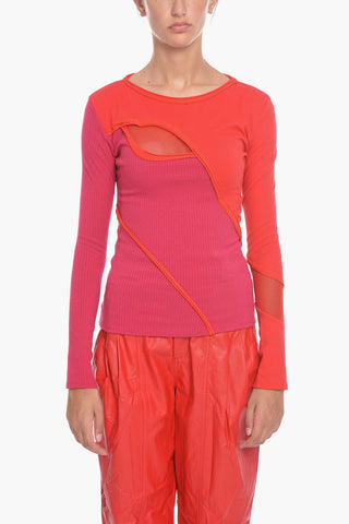 Ribbed Knit EVA Top with Tulle Detail and Cut-Out on the Back