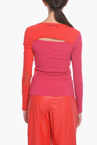 Ribbed Knit EVA Top with Tulle Detail and Cut-Out on the Back