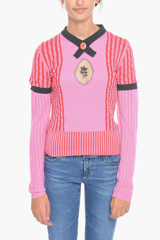 Cable-Knit Cotton Blend KIRBY Sweater with Embroidered Tulle Detail and Ornamental Button