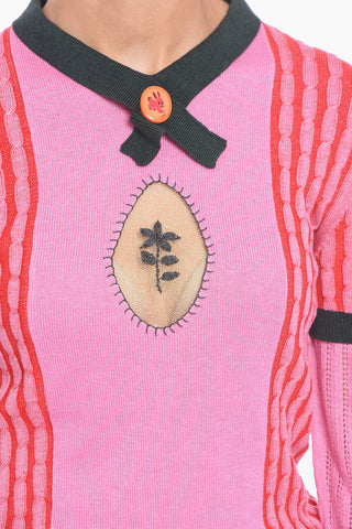 Cable-Knit Cotton Blend KIRBY Sweater with Embroidered Tulle Detail and Ornamental Button