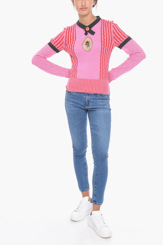 Cable-Knit Cotton Blend KIRBY Sweater with Embroidered Tulle Detail and Ornamental Button