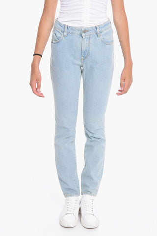 Skinny Denims with Light Wash and Embroidered Logo