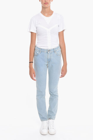 Skinny Denims with Light Wash and Embroidered Logo