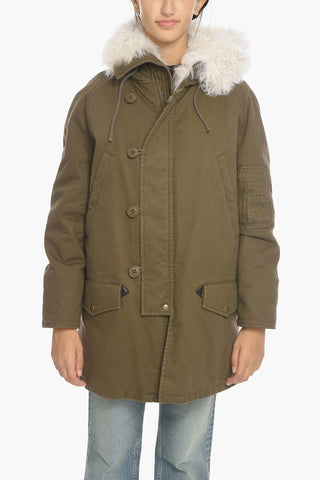 Cotton-twill Shearling Parka with Hood