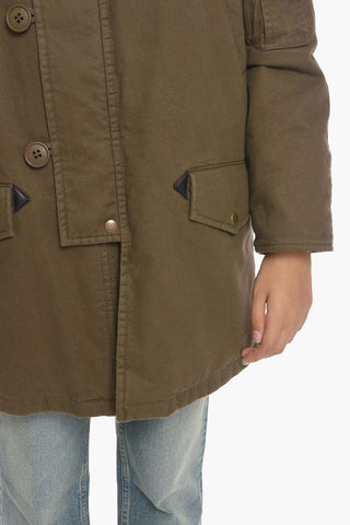 Cotton-twill Shearling Parka with Hood